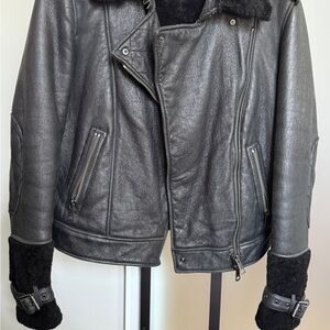 Burberry Brit Leather Shearling Aviator Jacket WOMENS – Black – Size US 14